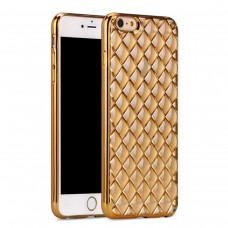 iPhone 6 6s Plus 5.5 - TPU Soft 3D Square Pattern Electroplated Bumper Protective Phone Cover Case - Gold and Clear